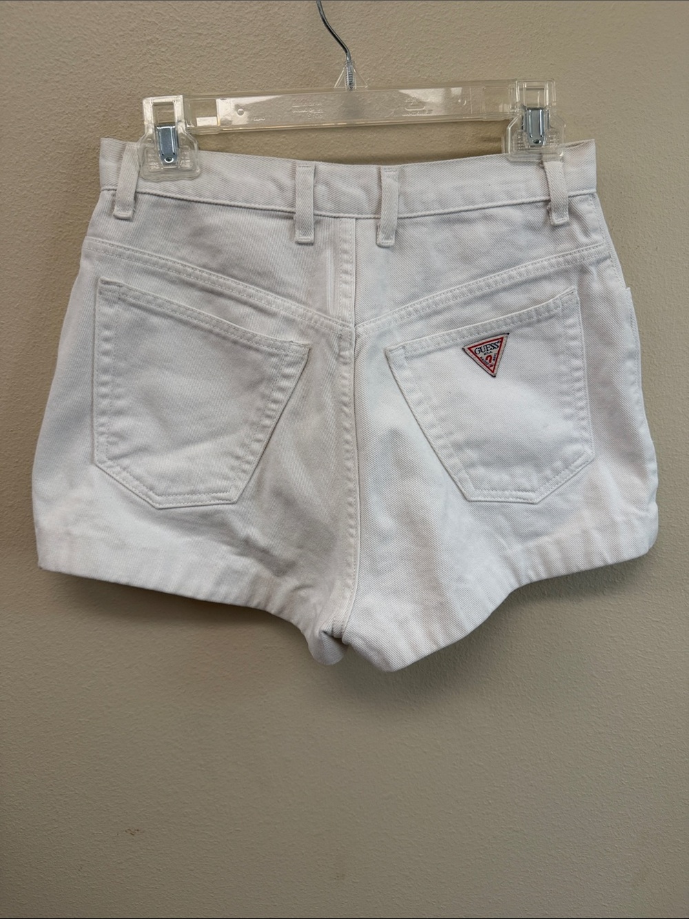 Guess White High Waist Denim Shorts with Logo Patch